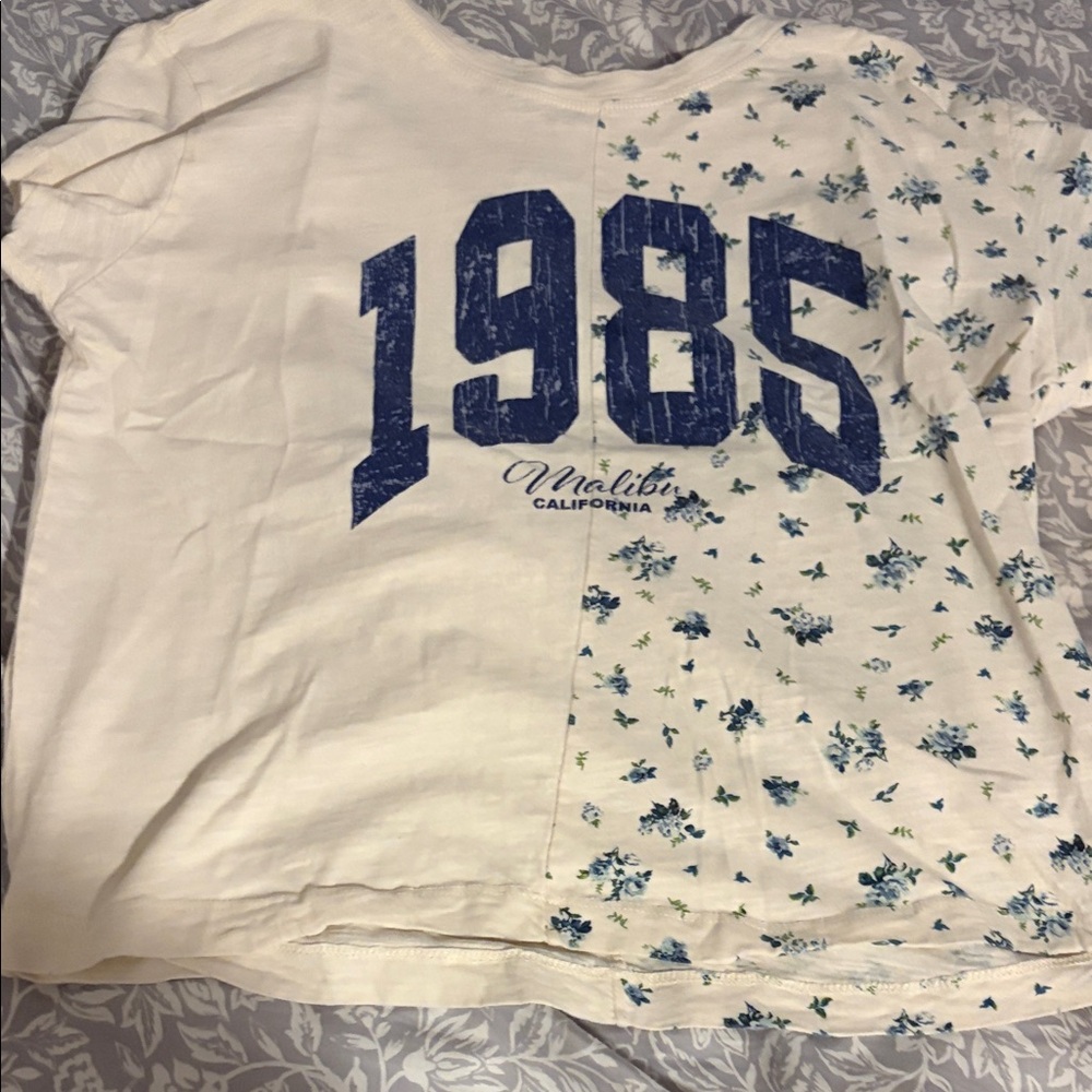 Kids Floral Print Polo Shirt - Cream and Blue